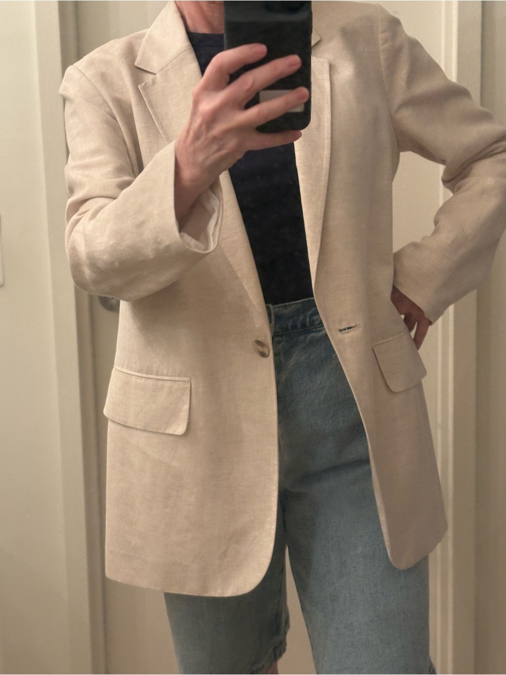 Women’s oversized Linen blend Single-Button Blazer Jacket
